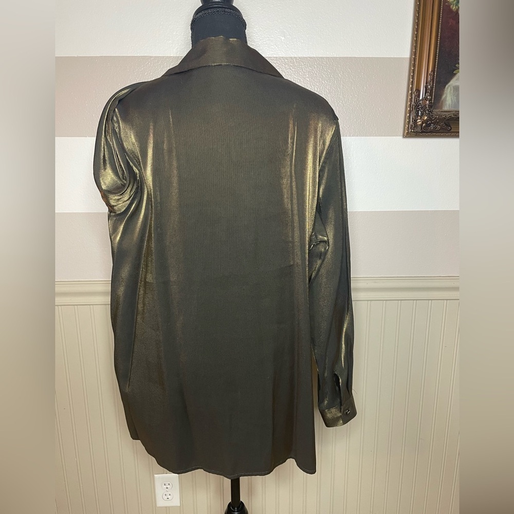 Vintage Jaclyn Smith Green Metallic Button-Up Blouse size 14 - Picture 6 of 9